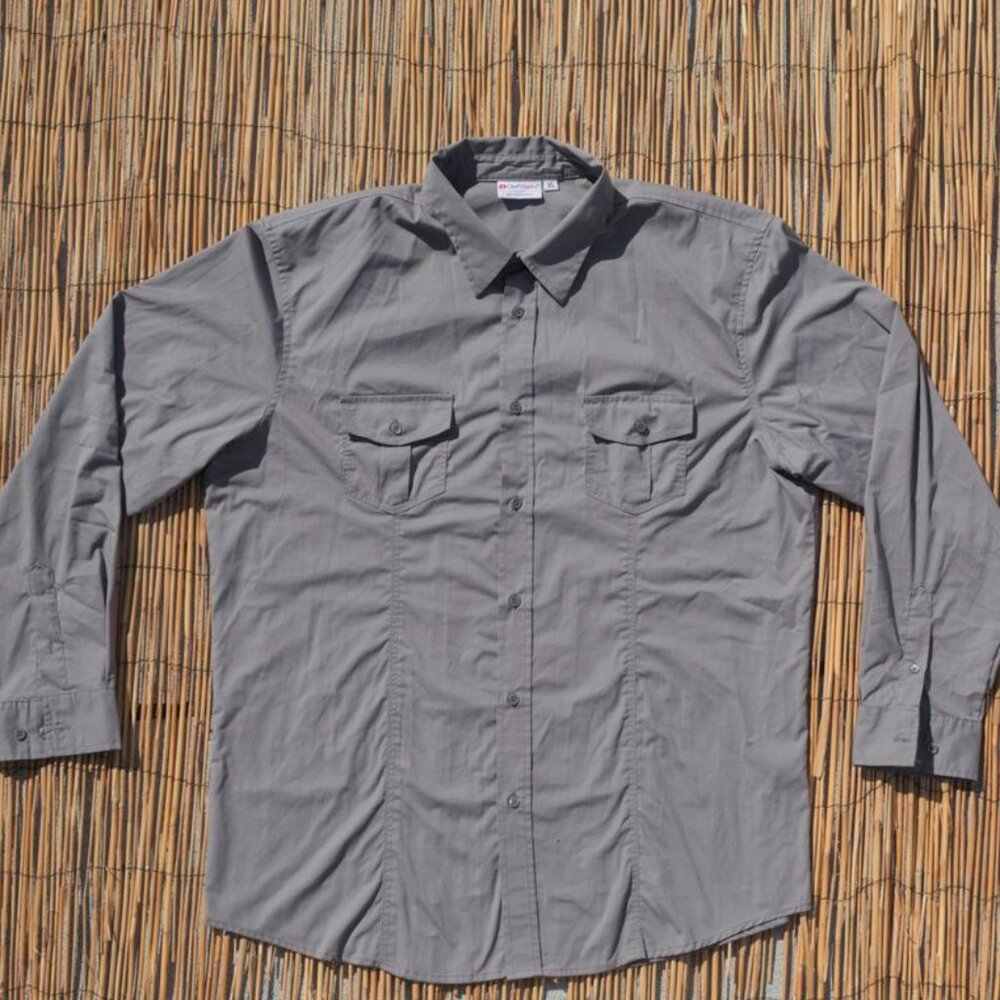 CHEF WORKS XL Grey Pilot Shirt | Chef Kitchen Uniform | Roll Up Longsleeves